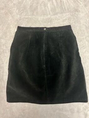 Black Suede Mini Skirt with Front Seam